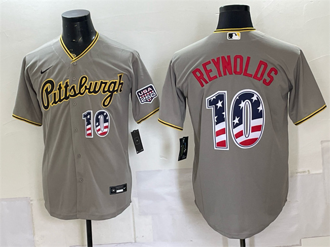 Men's Grey Pittsburgh Pirates #10 Bryan Reynolds USA 250 Fourth of July Stitched Baseball Jersey